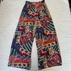 Vintage By Choice Sport Rayon Pants Womens L Abstract Boho Wide Leg 90s USA